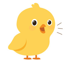 Cute cartoon chick with open beak and sound effect. Hand Drawn Vector Art.