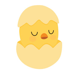 Cute Chick Hatching from Egg. Hand Drawn Vector Art.