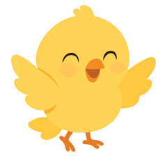 Happy Chick with Open Wings. Hand Drawn Vector Art.