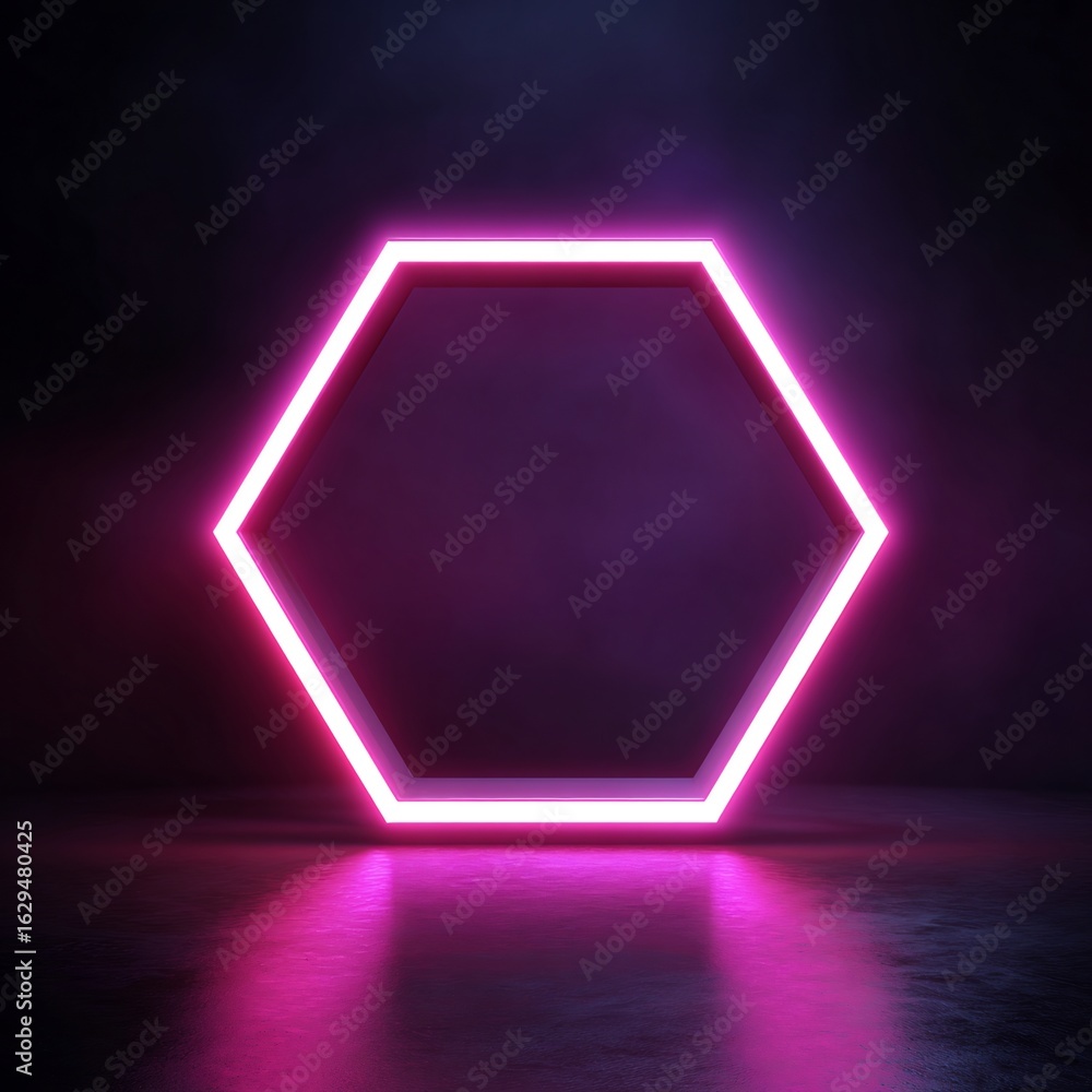 Aufkleber abstract neon hexagon frame with reflection