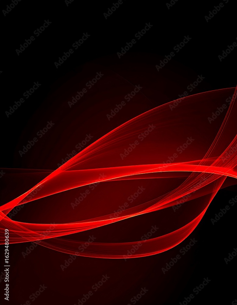 Poster abstract, flowing lines of vibrant red light against a dark, solid background, creating a dynamic an