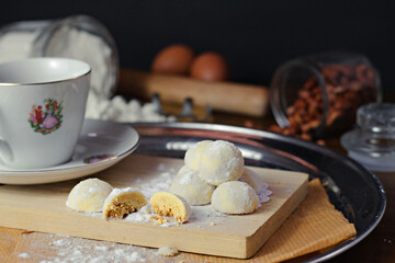 kue putri salju or snow white cookies. islamic cookies biscuit for eid mubarak tradition