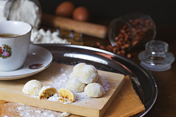 kue putri salju or snow white cookies. islamic cookies biscuit for eid mubarak tradition