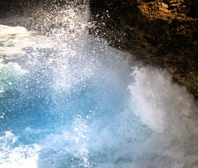 Ocean Waves Crashing on Rocky Shore