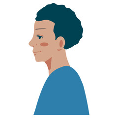 青いシャツに短髪のアフリカ系男性の横顔アイコン