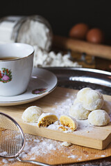 kue putri salju or snow white cookies. islamic cookies biscuit for eid mubarak tradition