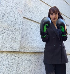 Executive woman ready to fight, determined look and strong stance