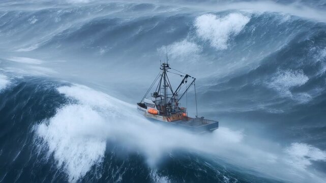 Fishing boat caught in massive ocean storm