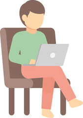 Faceless Person Sitting on Chair Using Laptop in Flat Vector Style.