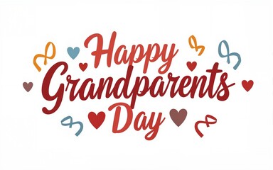 Happy Grandparents Day wish handwritten with elegant font and decorated by ribbons. Creative festive text composition isolated on white background. Colorful vector illustration in flat style.