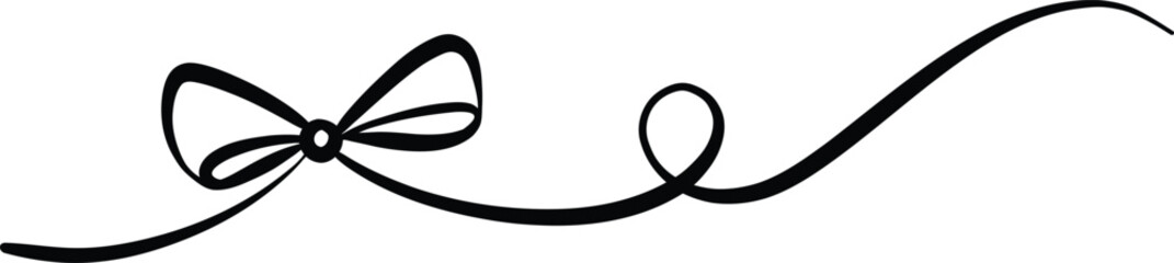 Ribbon banner vector line art illustration, minimalist cartoon doodle bow loop linear clip art design