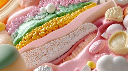 Colorful Abstract Arrangement of Textured Shapes and Patterns in Pastel Hues for Creative Background or Design