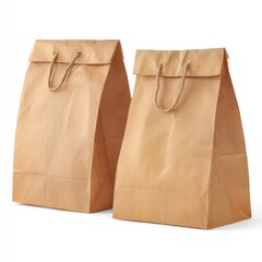 Two closed paper bags isolated on white background, ideal for packaging design mockups.