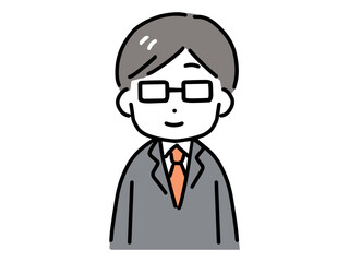 笑顔＆メガネの若いビジネスマンのアイコン(正面・上半身)