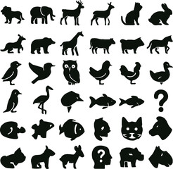 Collection of Black Animal and Symbol Silhouettes on a White Background