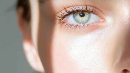 Close-Up of Beautiful Human Eye with Unique Iris Texture and Natural Skin Glow on Bright Background