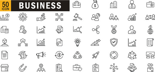 Business editable outline icon set. Strategy, growth, finance, teamwork, analytics, success and more.
