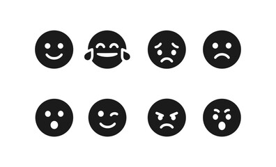 Fototapeta premium Set of eight black and white emoticon faces displaying diverse emotions
