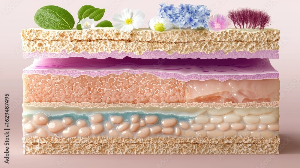 Poster abstract layers of organic materials displaying different textures and colors for artistic and scien