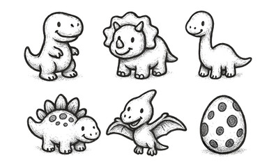 Naklejka premium Cute dinosaur sketch collection featuring adorable baby dinosaurs and egg