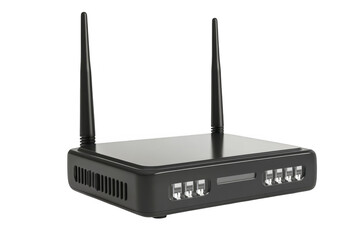 Modern wireless router with dual antennas isolated on a transparent background