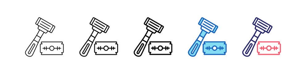 Razor Icon In 5 Different Styles Set Collection.   