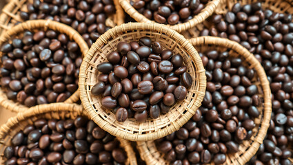 Fototapeta premium Roasted to Perfection – Organic Coffee Beans in Natural Basket