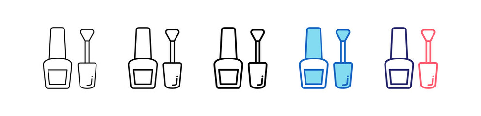 Nail Polish Icon In 5 Different Styles Set Collection.   