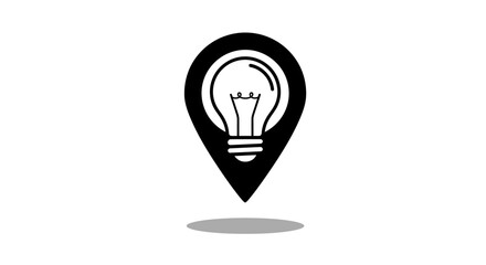 Black and White Location Pin Icon Featuring a Detailed Light Bulb Illustration