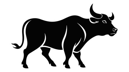 black bull silhouette vector icon, simple black shape of a bull/cow standing isolated on white