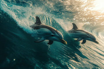 Naklejka premium dolphins swimming in the ocean.