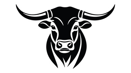 bull with horns, black shape of a cow face with beautiful horns