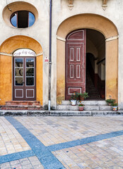Fototapeta premium Rustic Arched Doorways with Potted Plants, in Besalu, spain