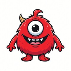 Fototapeta premium Happy One Eyed Red Furry Monster Cartoon Character Illustration