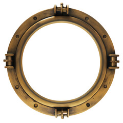 Obraz premium Round brass porthole with latches isolated on a transparent background