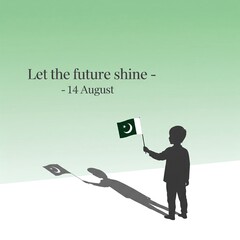 Minimalist Shadow Art of Child Holding Pakistan Flag – 14 August Independence Day Concept