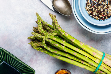 raw green asparagus, healthy food.