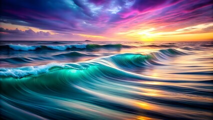 Colorful Ocean Waves at Sunset with Dramatic Sky