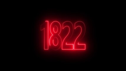 1822 neon line text. Abstract 1822 neon text animation, Glowing neon number text background 4k video animation . important year, important date 1822.