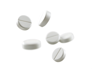 Flying white pills isolated on a transparent background.PNG .Generative AI