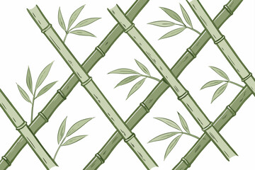 Illustration of bamboo stalks and leaves creating a simple crisscross pattern on a white background