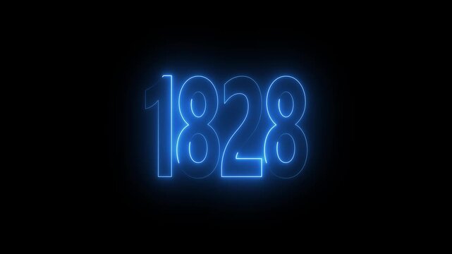 1828 neon line text. Abstract 1828 neon text animation, Glowing neon number text background 4k video animation . important year, important date 1828.