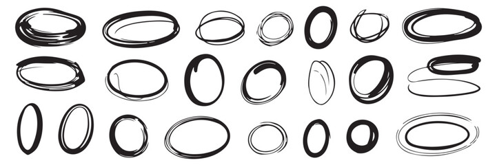 Hand Drawn Circle Shapes Collection Oval Ring Highlight Elements Vector Illustration Abstract Design Assets and Resources