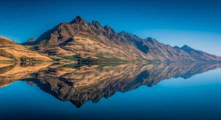 Obraz premium A lake, mountain, and mountains are part of a serene lake and mountain landscape