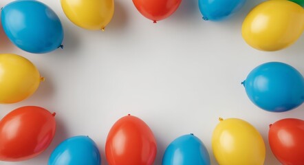 The phrase encompasses a description of different balloon types such as colorful and party balloons and includes a mention of a colorful balloons frame on white background
