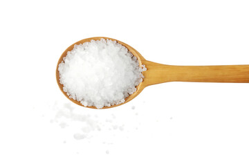 Wooden spoon white salt isolated on a transparent background