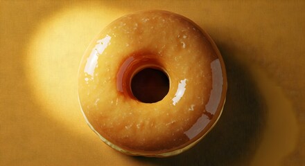 Golden Doughnut on a Textured Yellow Background