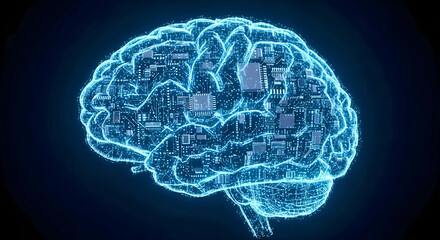 3d rendered illustration of human brain, Artificial Intelligence Concept with Digital Brain Hologram