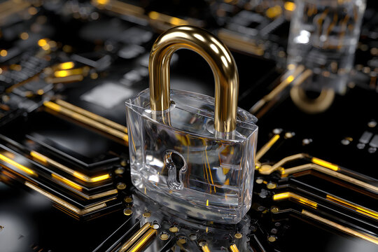 Cybersecurity Service Concept With Padlock on Circuit Board, Protecting Digital Data and Private Information in Cyberspace