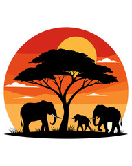 African Safari at Sunset Vector